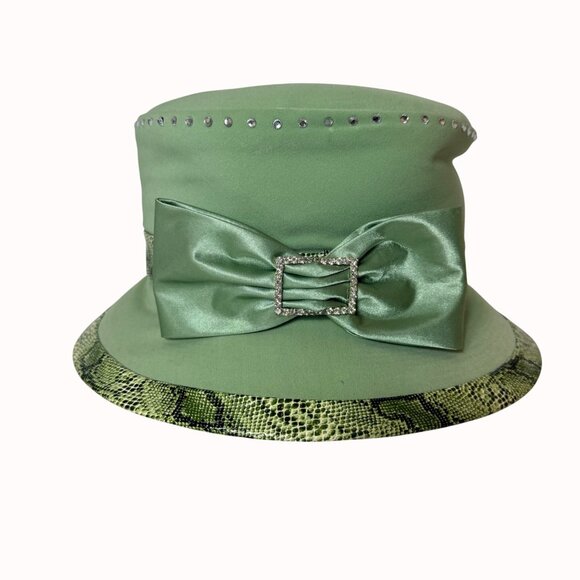 Lisa Rene Green Church Hat VTG Satin Wide Brim Derby Statement Fashion Headpiece main image 8